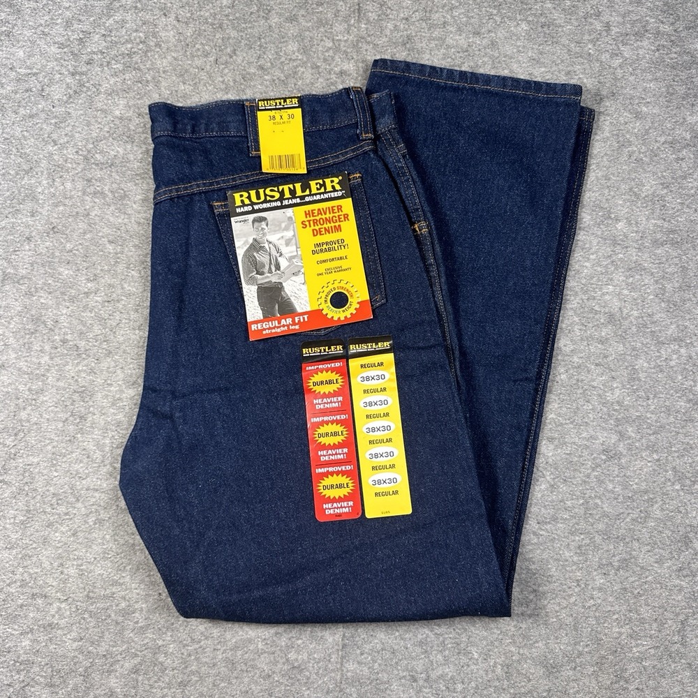 Vintage Rustler Jeans Mens 38 38x30 Blue Boot Jean USA Made Dark Wash Denim